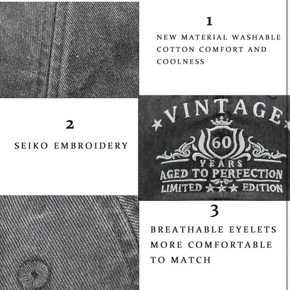 NWT Zxgnreo Cotton Baseball Grey Cap Retro Adjustable Dad Hats - Picture 4 of 7